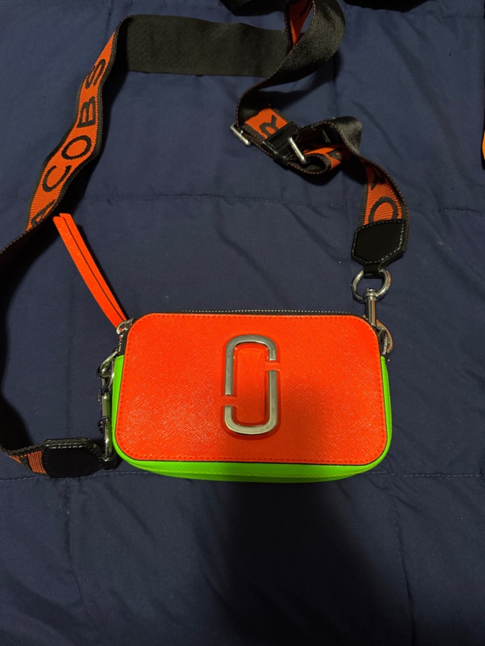 Marc Jacobs Neon Orange Camera Crossbody with Lime Trim